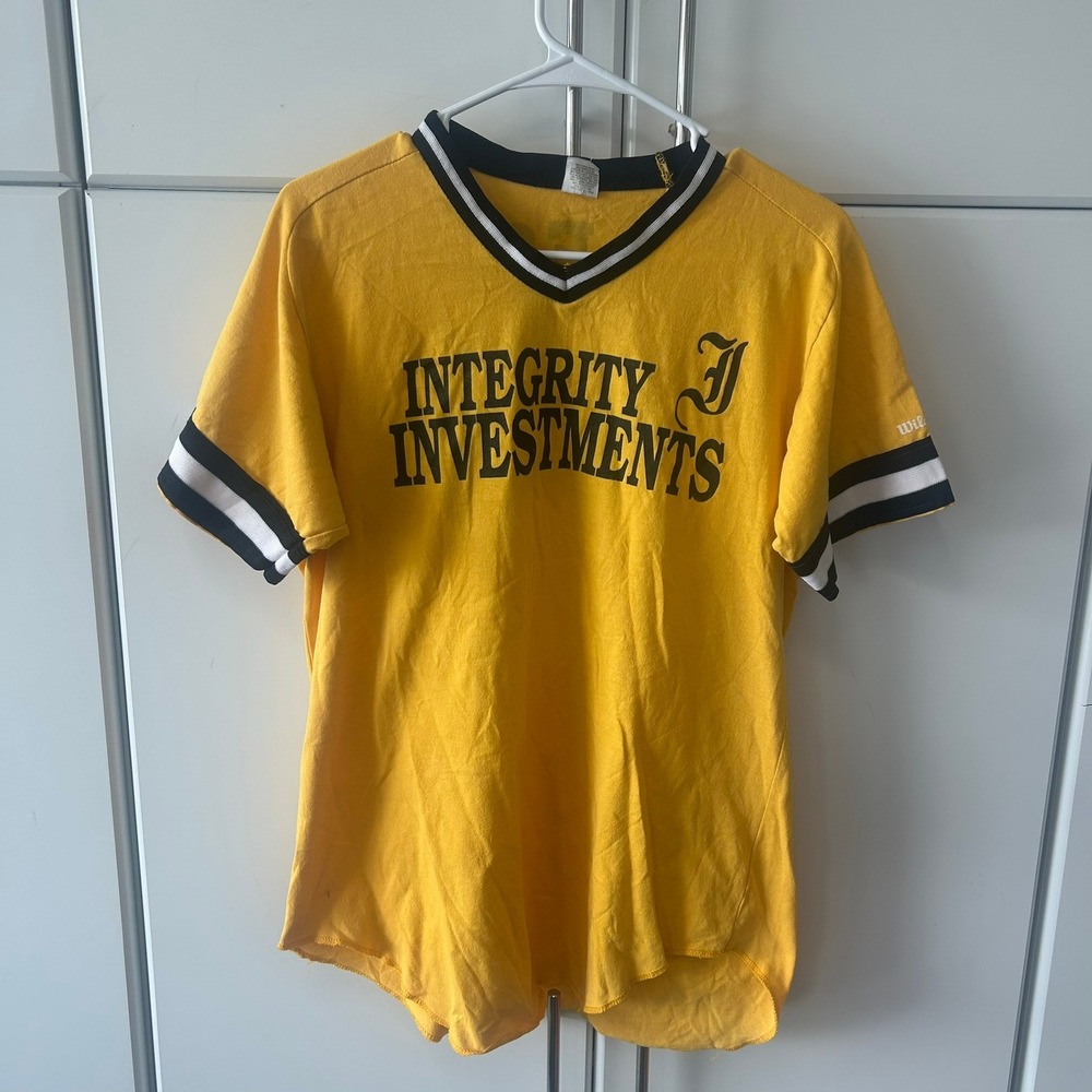 Vintage‎ Wilson Baseball Jersey Yellow Integrity Investments Treco 15 Mens Large